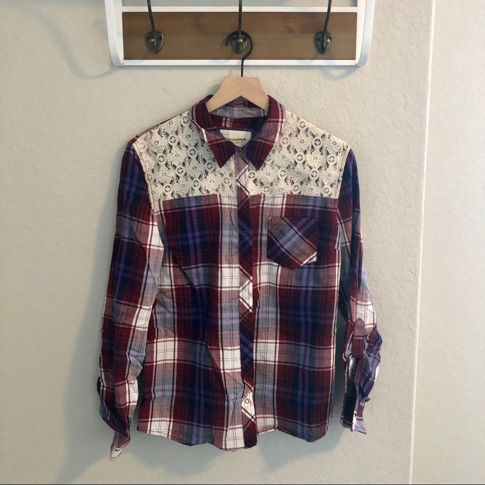 Arizona Flannel & Lace Burg/Purple Shirt Large